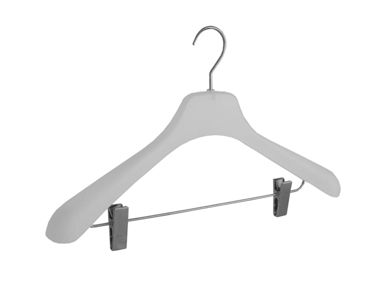 Cintre veste / costume (galbé) plastique givré avec épaules larges et pinces antidérapantes Cintre veste / costume (galbé) plastique givré avec épaules larges et pinces antidérapantes