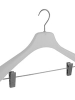 Cintre veste / costume (galbé) plastique givré avec épaules larges et pinces antidérapantes