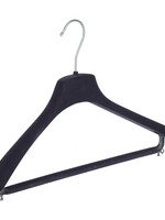 Cintre veste / costume (galbé) plastique velours noir avec épaules larges et barre