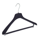 Cintre veste / costume (galbé) plastique velours noir avec épaules larges et barre Cintre veste / costume (galbé) plastique velours noir avec épaules larges et barre