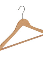 Cintre hotel (galbé) bois hêtre verni naturel avec encoches et barre antidérapante