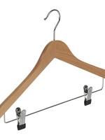 Cintre hotel (galbé) bois hêtre verni naturel avec pinces antidérapantes