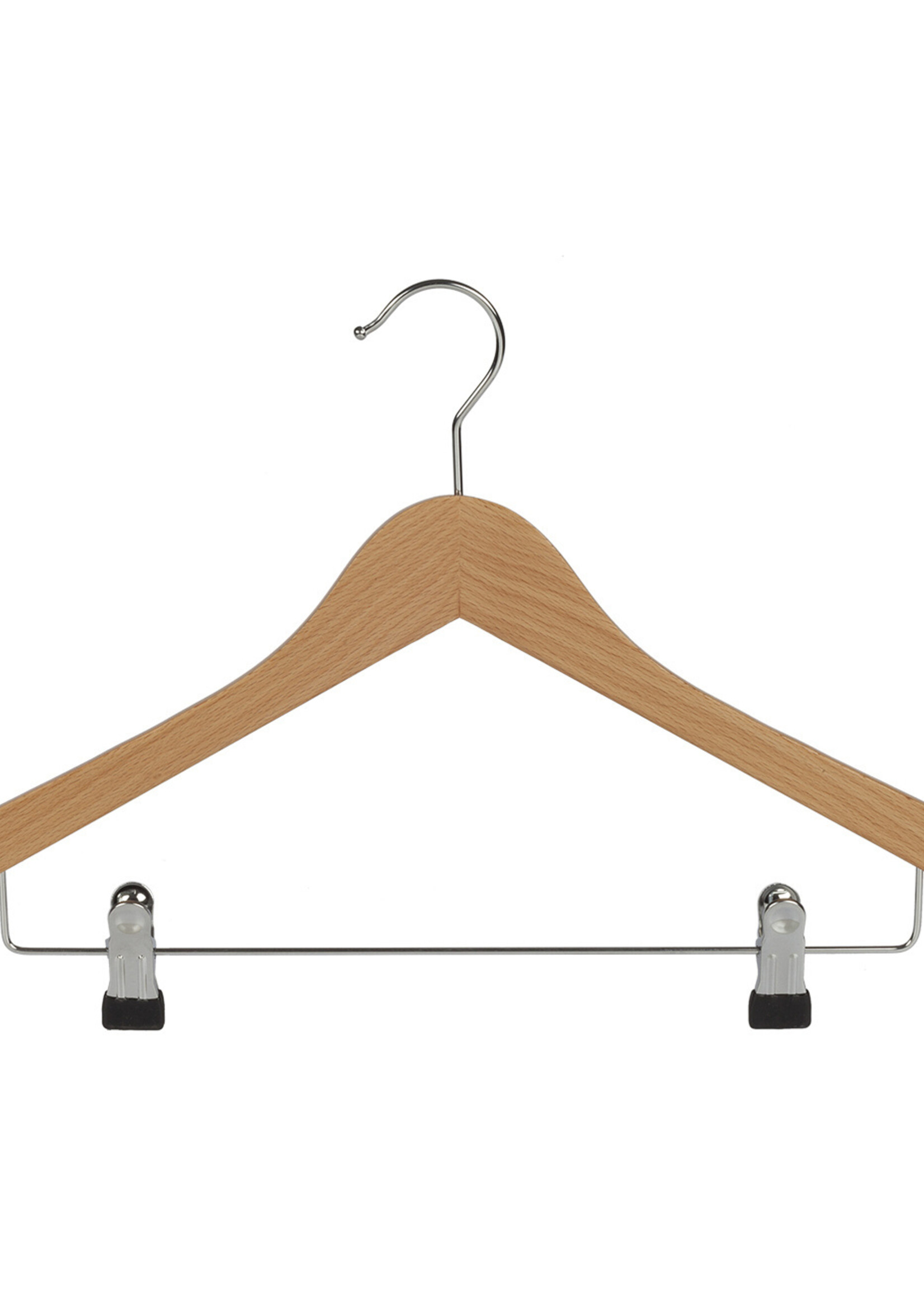 Cintre hotel (galbé) bois hêtre verni naturel avec pinces antidérapantes