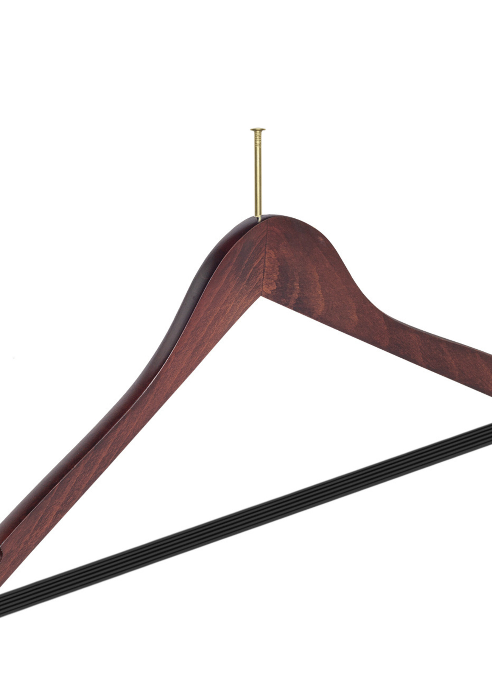 Cintre hotel (galbé) (antivol) bois hêtre teinté acajou avec encoches et barre antidérapant