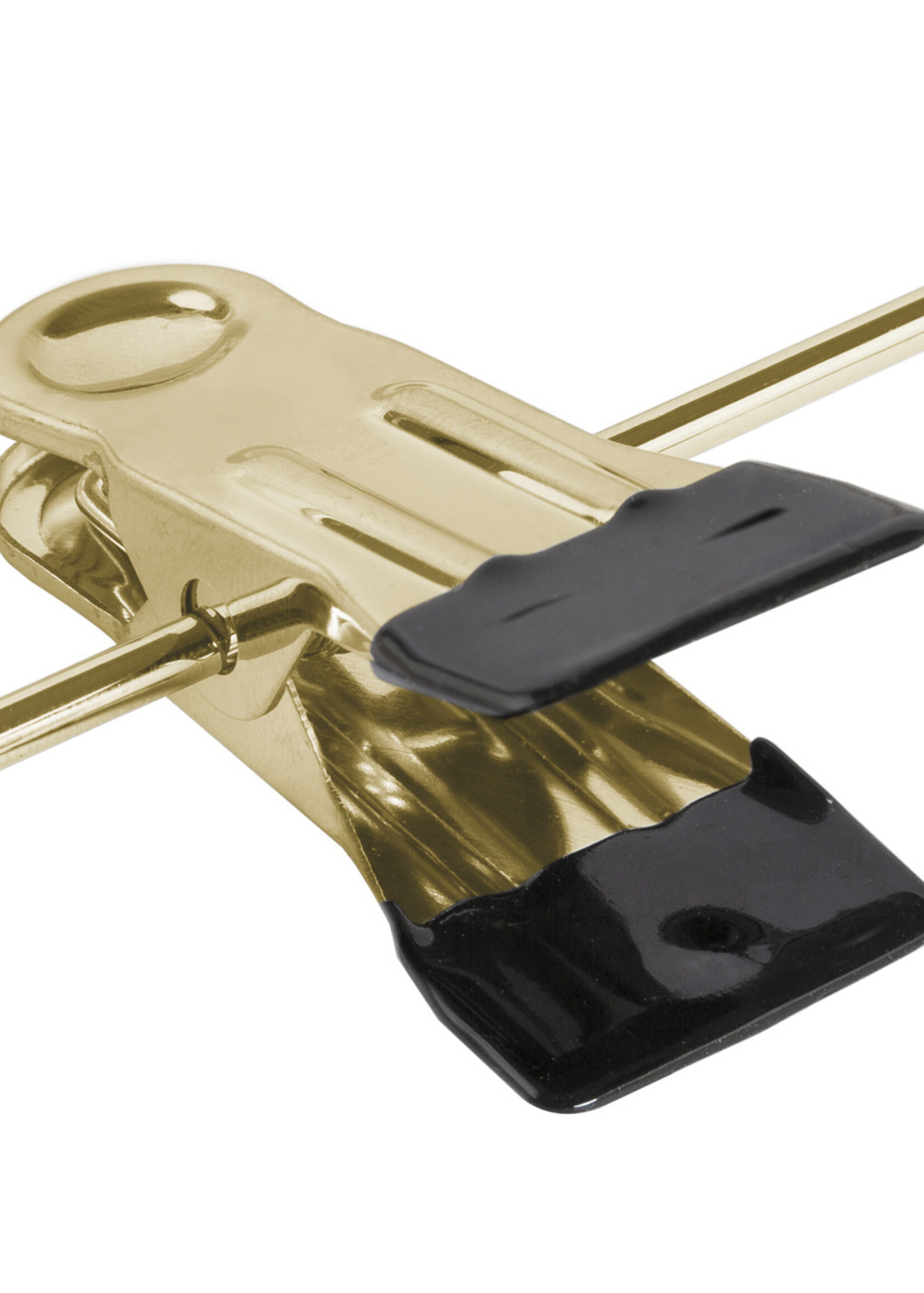 Cintre hotel (galbé) bois hêtre teinté acajou avec crochet doré et pinces antidérapantes