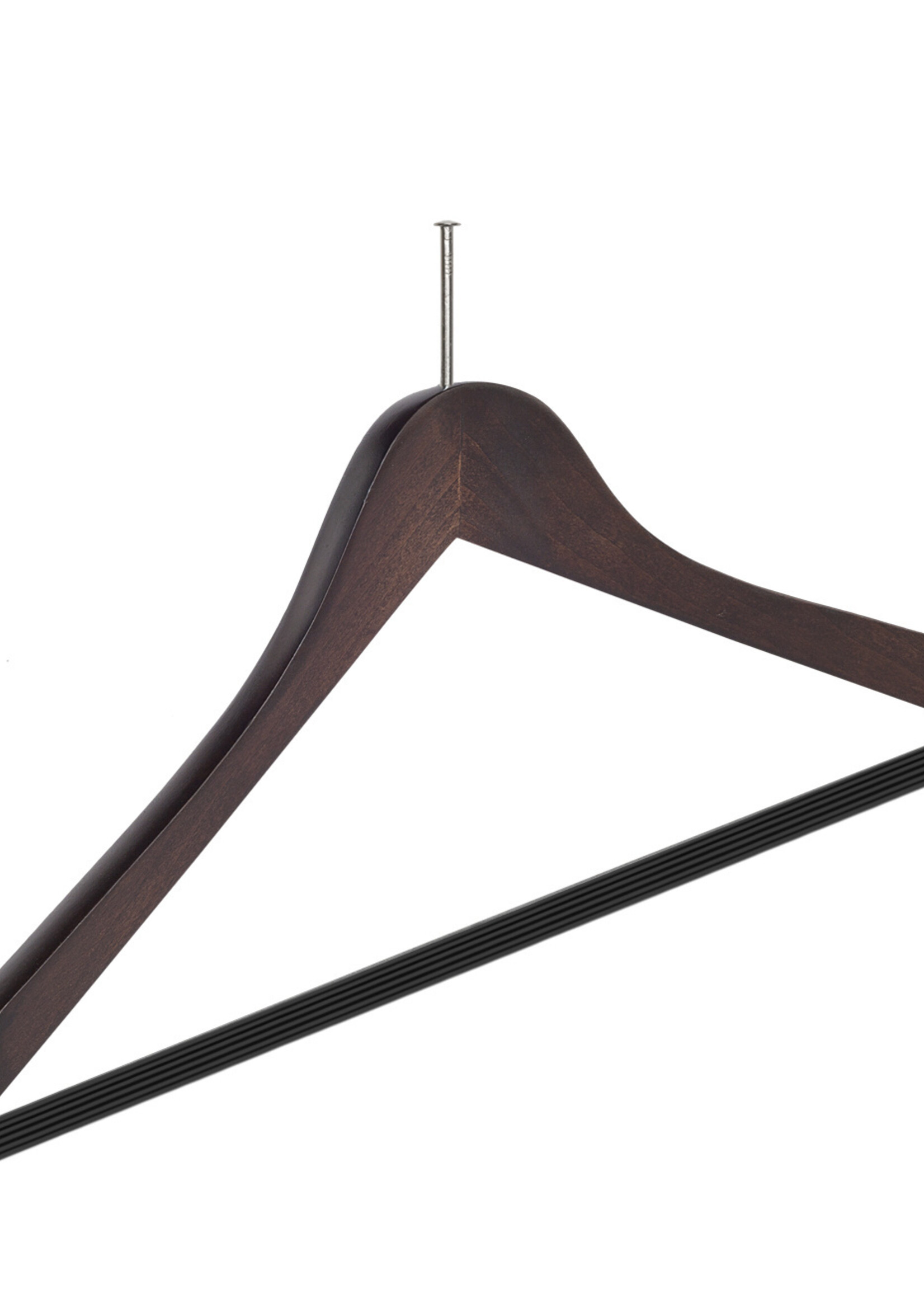 Cintre hotel (galbé) (antivol) bois hêtre teinté wengé avec encoches et barre antidérapant