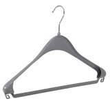 Cintre veste / costume (galbé) plastique gris avec épaules larges et barre Cintre veste / costume (galbé) plastique gris avec épaules larges et barre