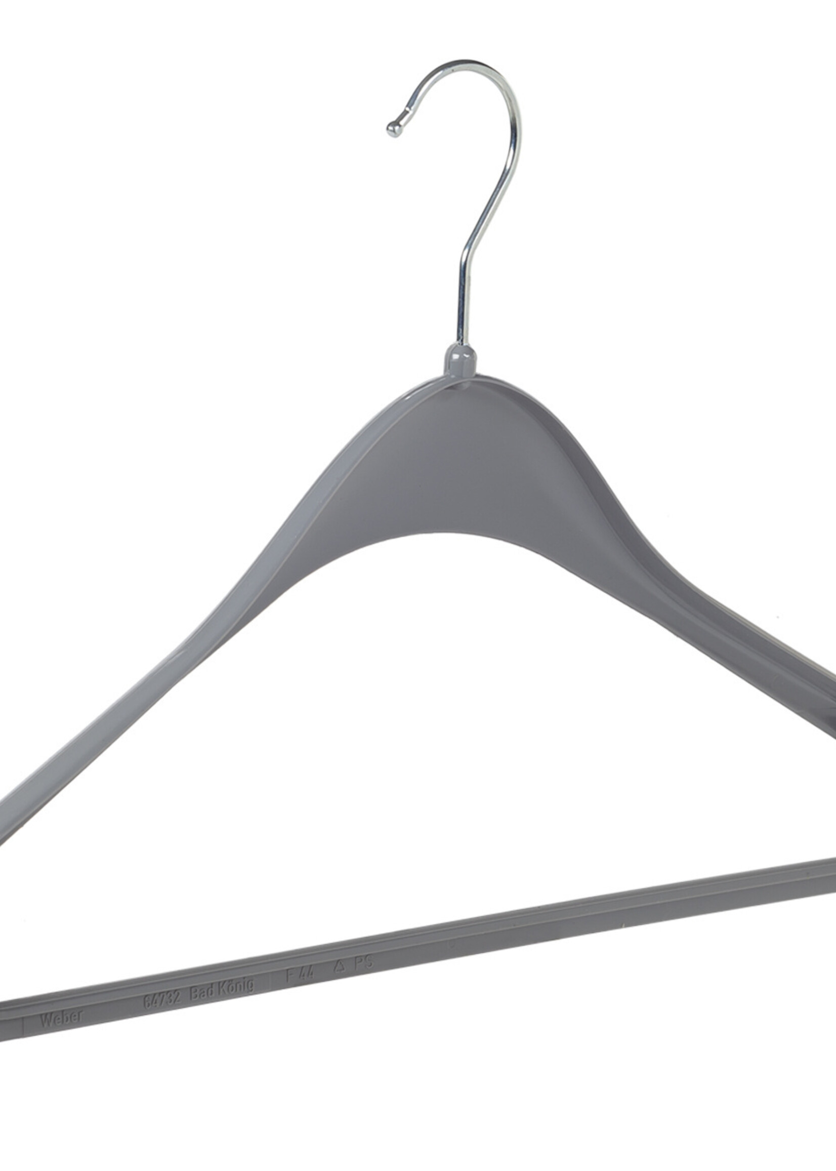 Cintre veste / costume (galbé) plastique gris avec épaules larges et barre