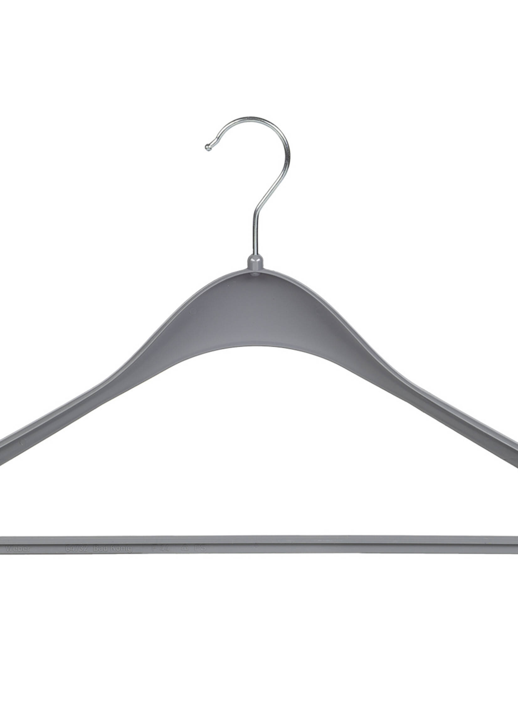 Cintre veste / costume (galbé) plastique gris avec épaules larges et barre