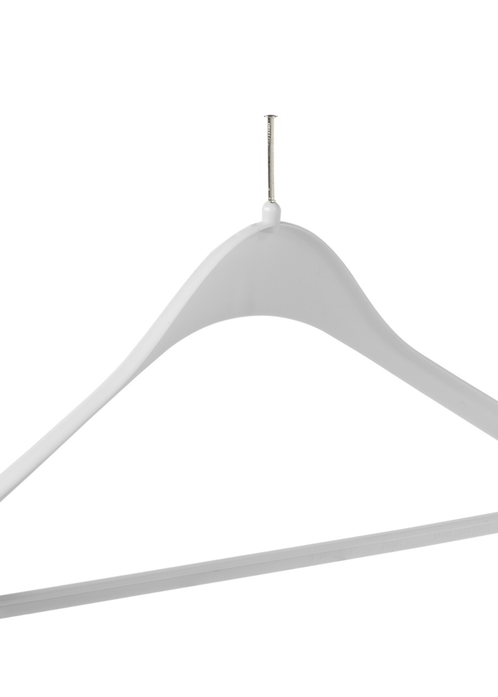 Cintre veste / costume (galbé) plastique blanc (antivol sans anneau) avec épaules larges et barre