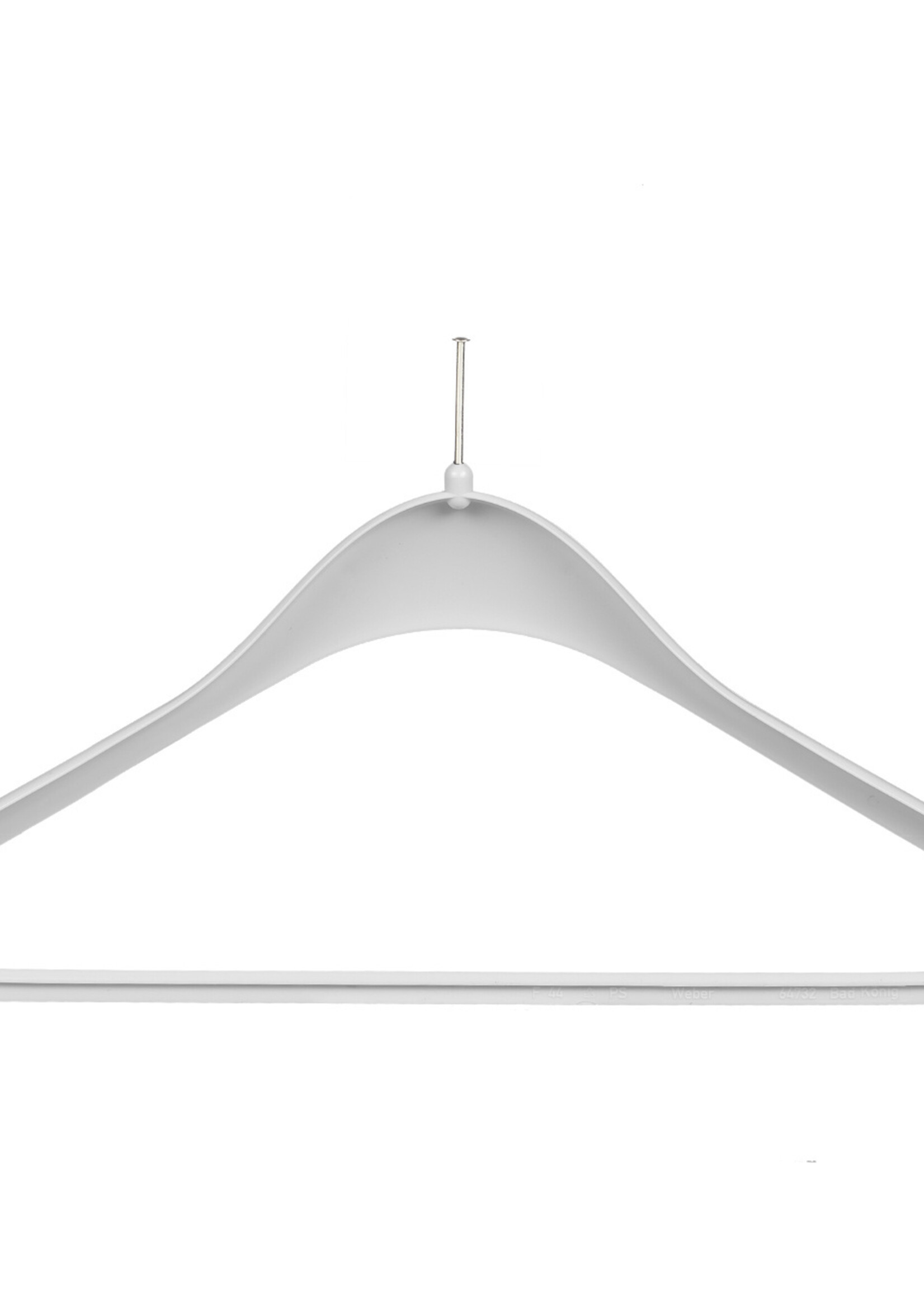 Cintre veste / costume (galbé) plastique blanc (antivol sans anneau) avec épaules larges et barre