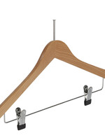 Cintre hotel (galbé) bois hêtre verni naturel avec pinces antidérapantes