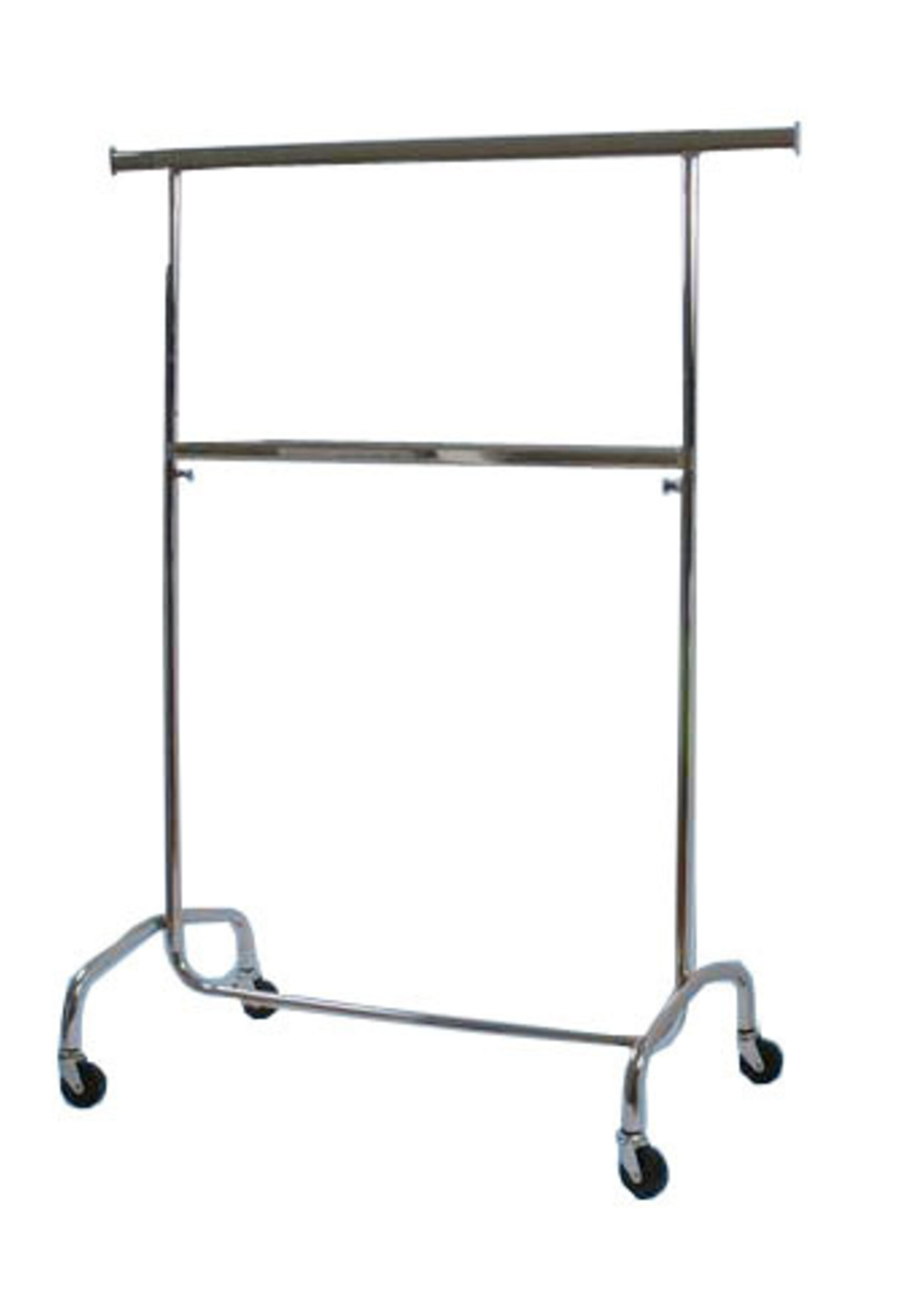 Portant chromé + barre intermédiaire, hauteur réglable 106 - 200 cm