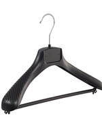 Cintre veste / costume (galbé) plastique noir avec épaules larges et barre