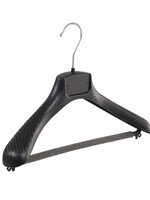 Cintre veste / costume (galbé) plastique noir avec épaules larges et barre antidérapente (mousse 2 mm)