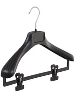 Cintre veste / costume (galbé) plastique noir avec épaules larges et pinces antidérapantes