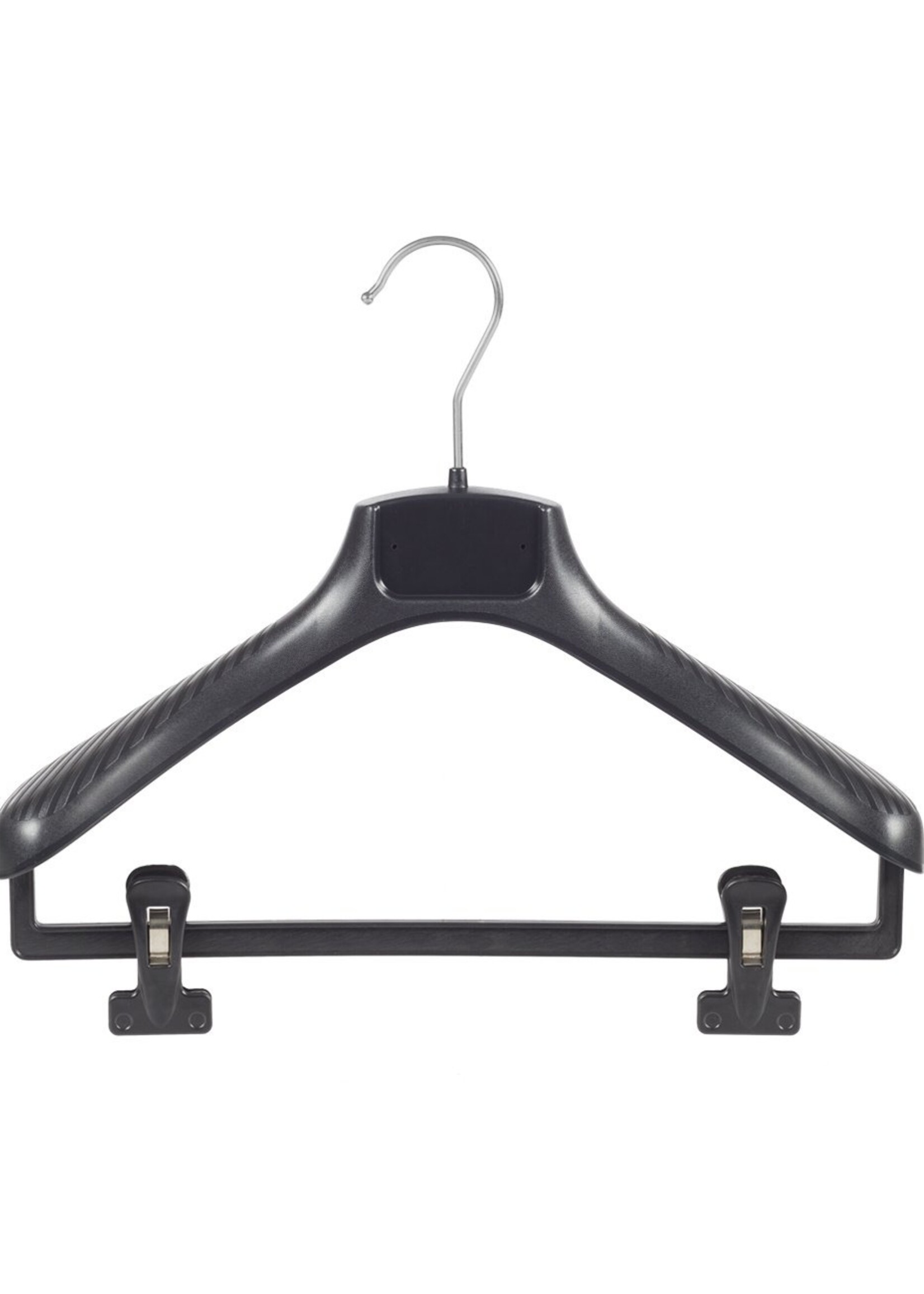 Cintre veste / costume (galbé) plastique noir avec épaules larges et pinces antidérapantes