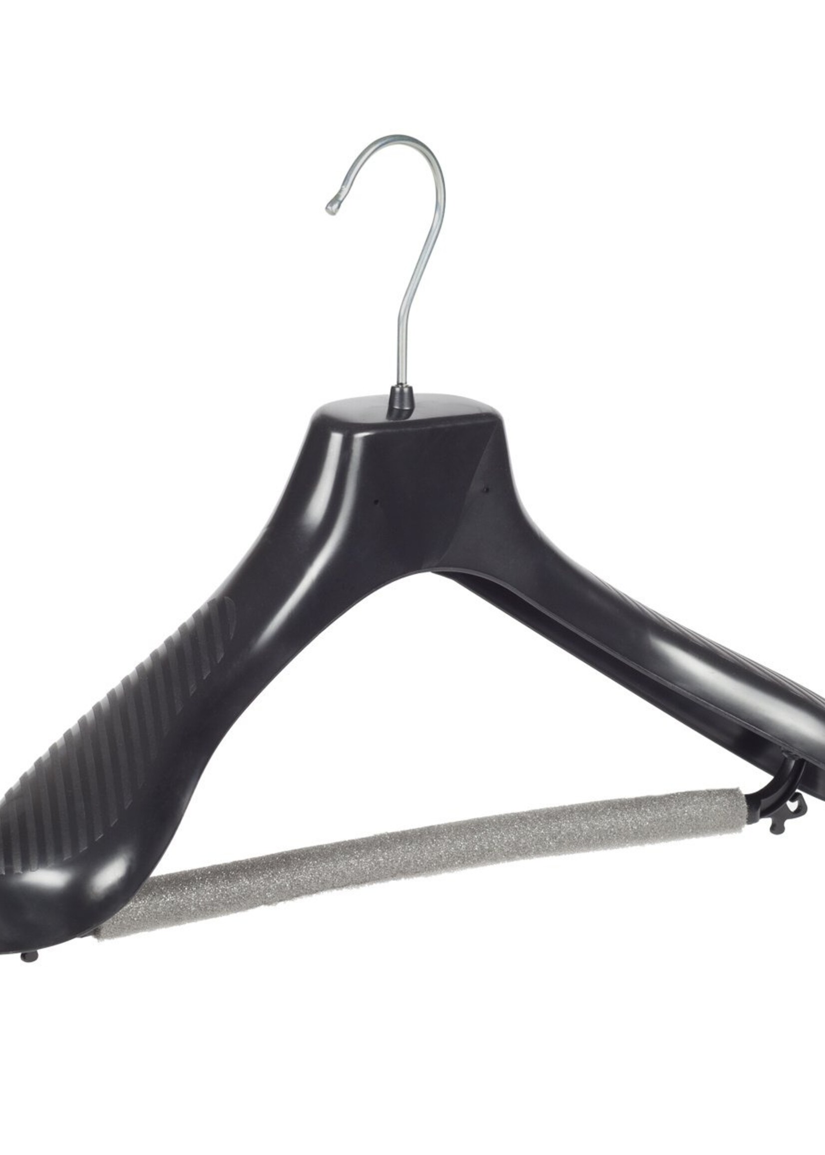 Cintre veste / costume (galbé) plastique noir avec épaules larges et barre antidérapente (mousse 2 mm)