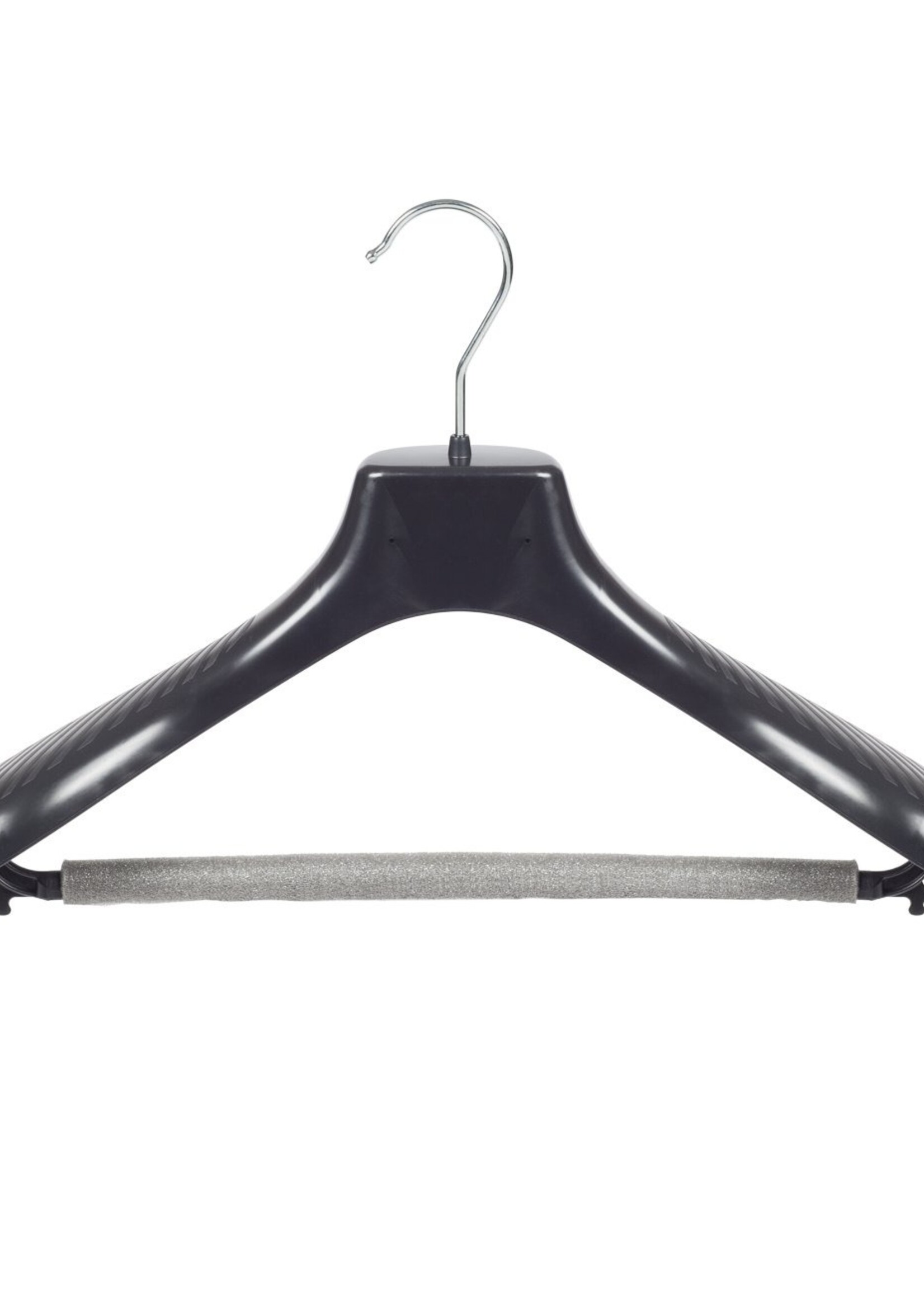 Cintre veste / costume (galbé) plastique noir avec épaules larges et barre antidérapente (mousse 2 mm)