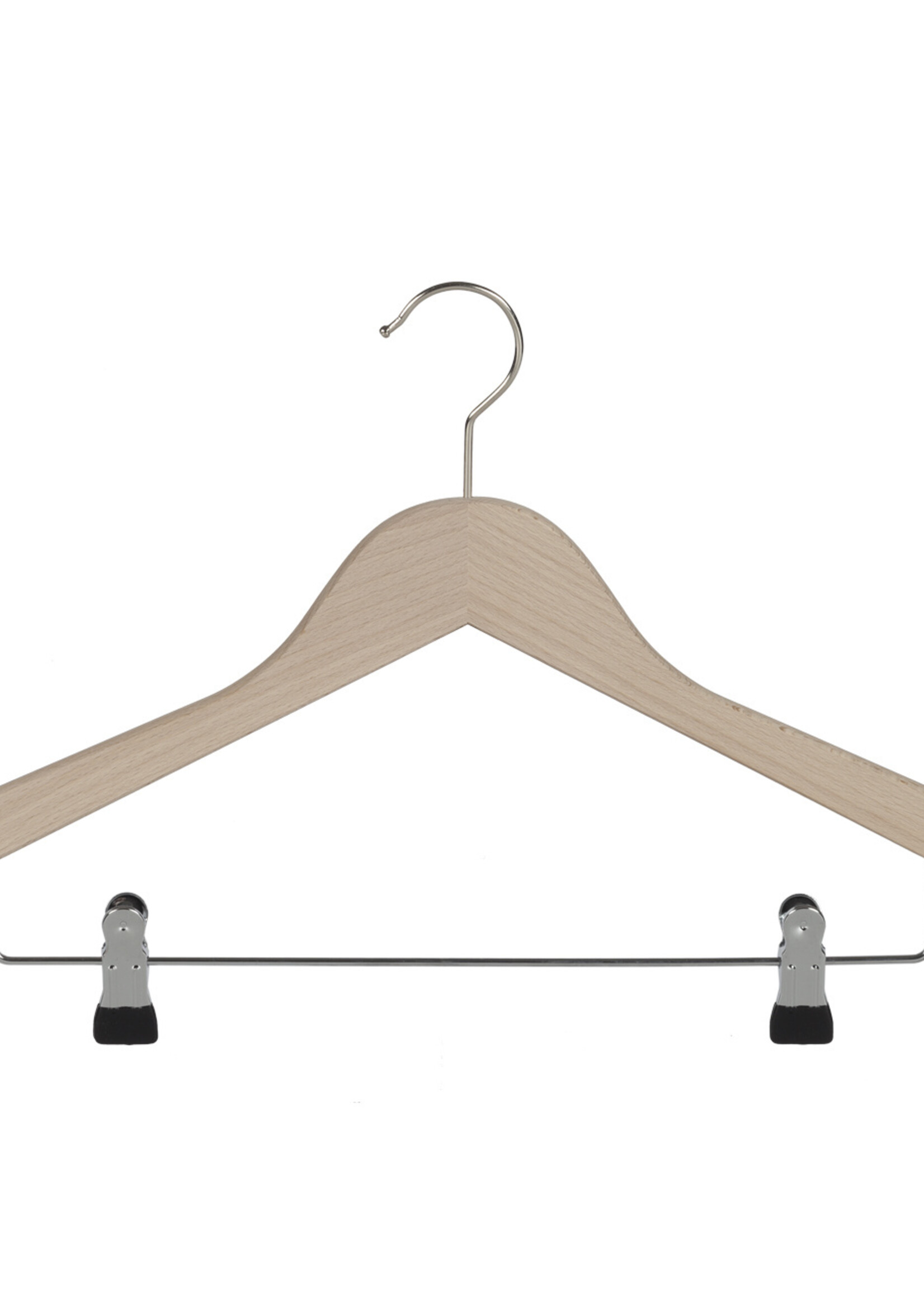 Cintre blouse / chemise (plat) bois hêtre brut avec encoches et pinces antidérapantes