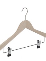 Cintre blouse / chemise (plat) bois hêtre brut avec pinces antidérapantes