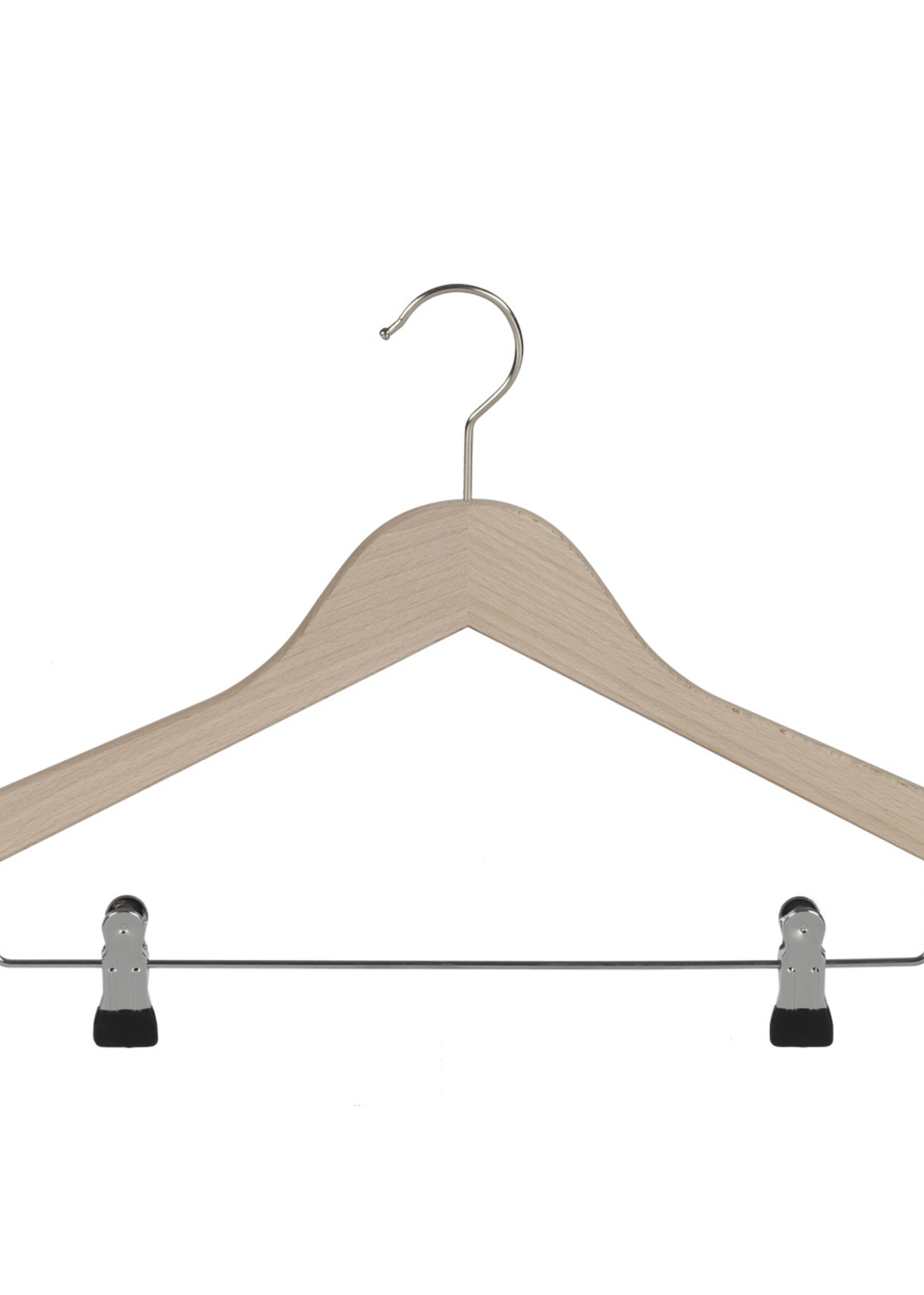 Cintre blouse / chemise (plat) bois hêtre brut avec pinces antidérapantes