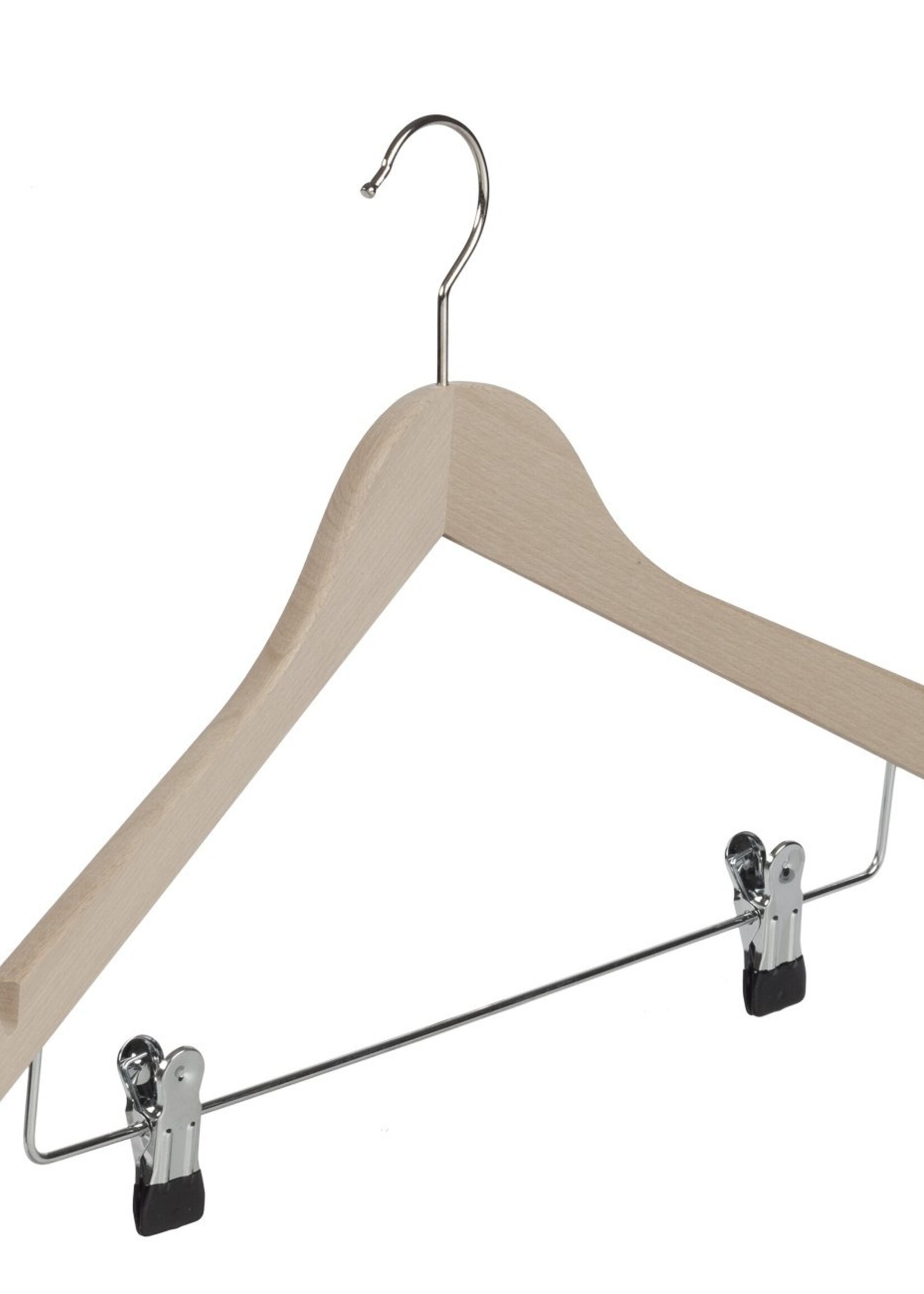 Cintre blouse / chemise (galbé) bois hêtre brut avec encoches et pinces antidérapantes