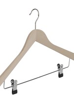 Cintre blouse / chemise (galbé) bois hêtre brut avec pinces antidérapantes