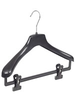 Cintre veste / costume (galbé) plastique noir avec épaules larges et pinces antidérapantes