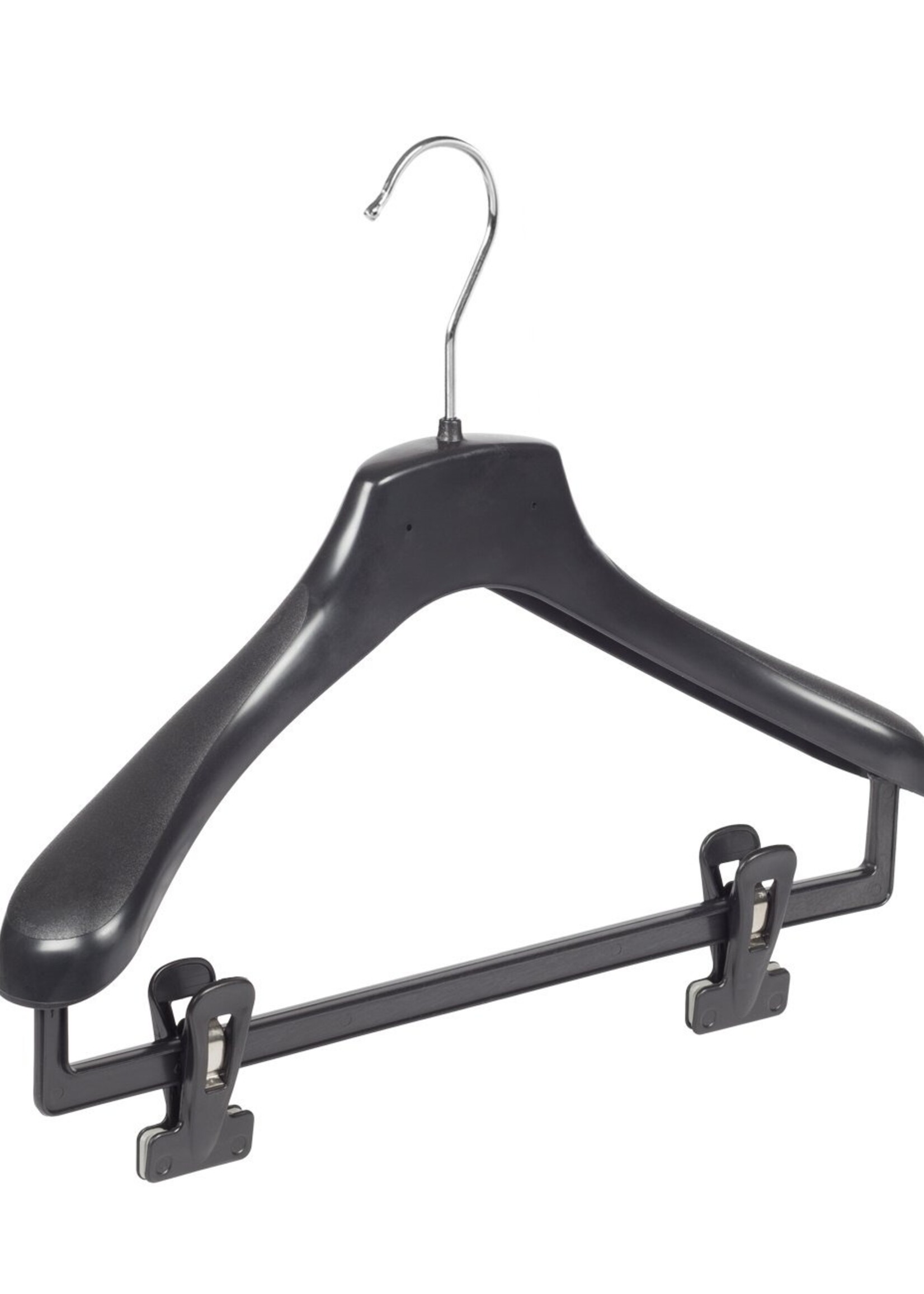 Cintre veste / costume (galbé) plastique noir avec épaules larges et pinces antidérapantes