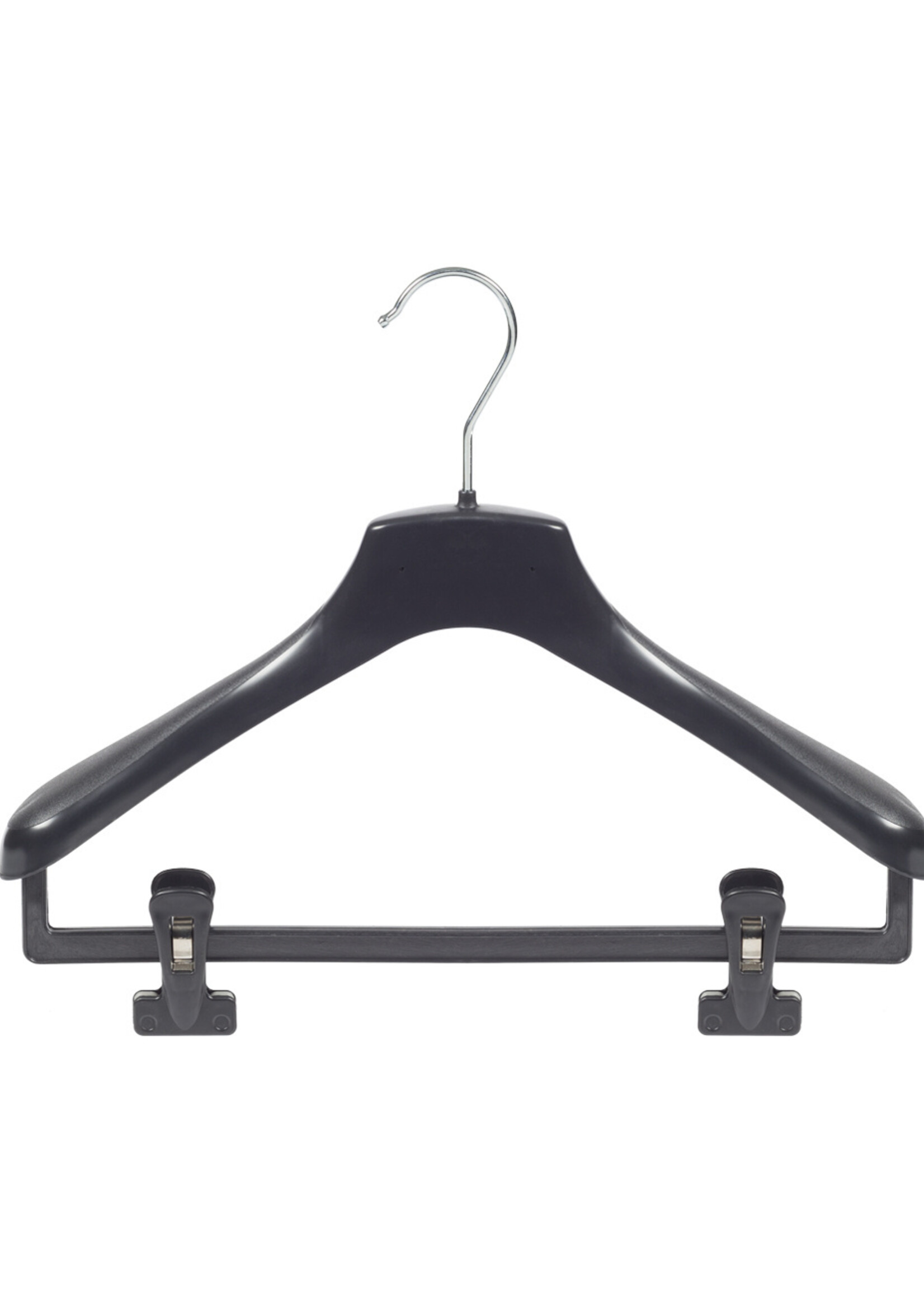 Cintre veste / costume (galbé) plastique noir avec épaules larges et pinces antidérapantes