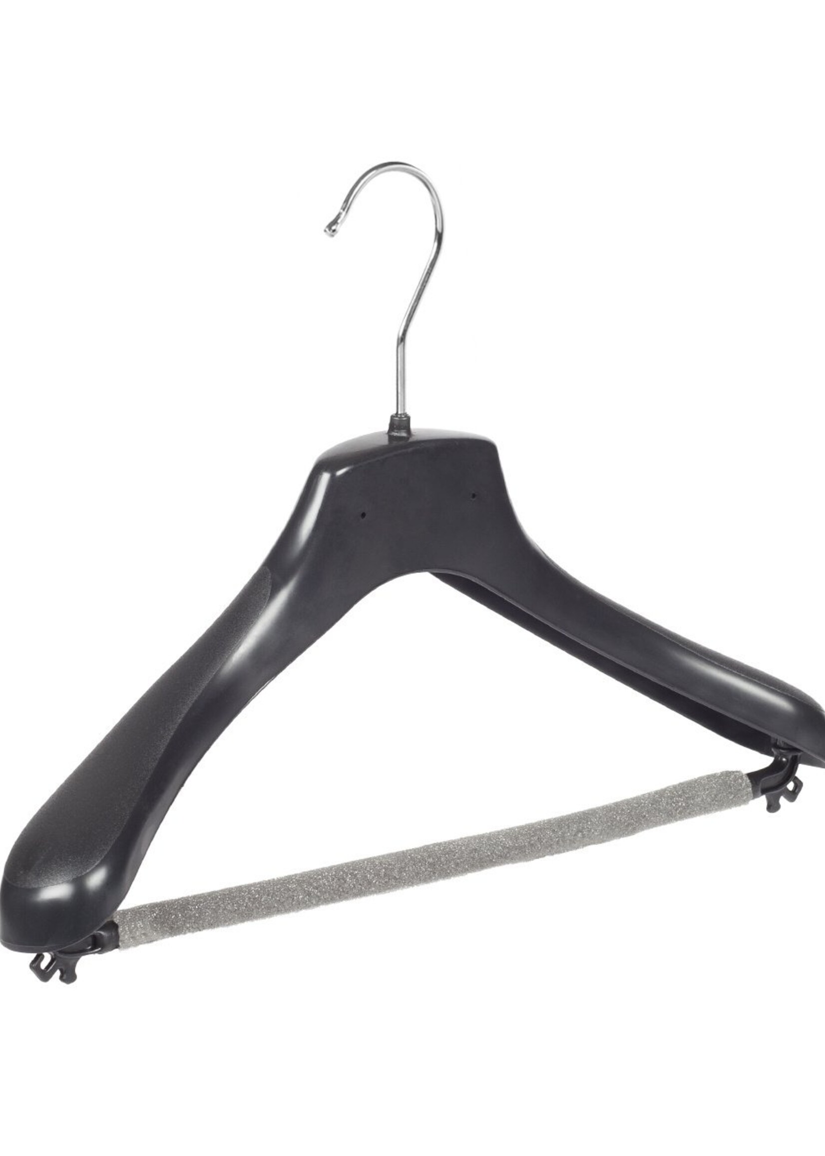 Cintre veste / costume (galbé) plastique noir avec épaules larges et barre antidérapente (mousse 2 mm)