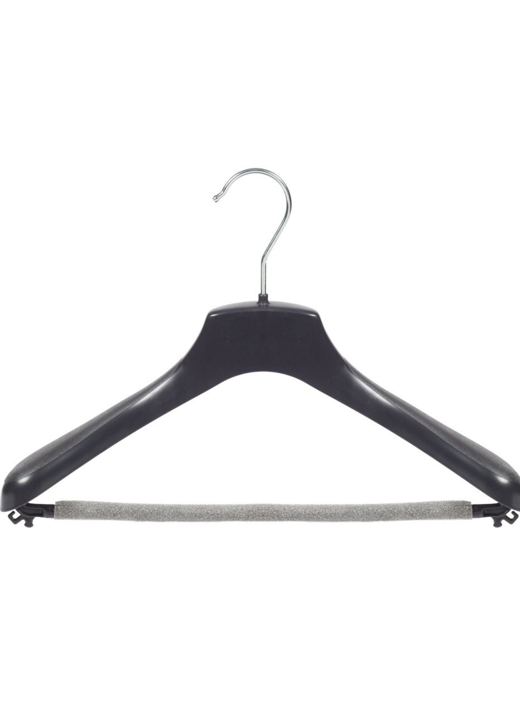 Cintre veste / costume (galbé) plastique noir avec épaules larges et barre antidérapente (mousse 2 mm)