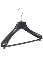 Cintre veste / costume (galbé) plastique noir avec épaules larges et barre