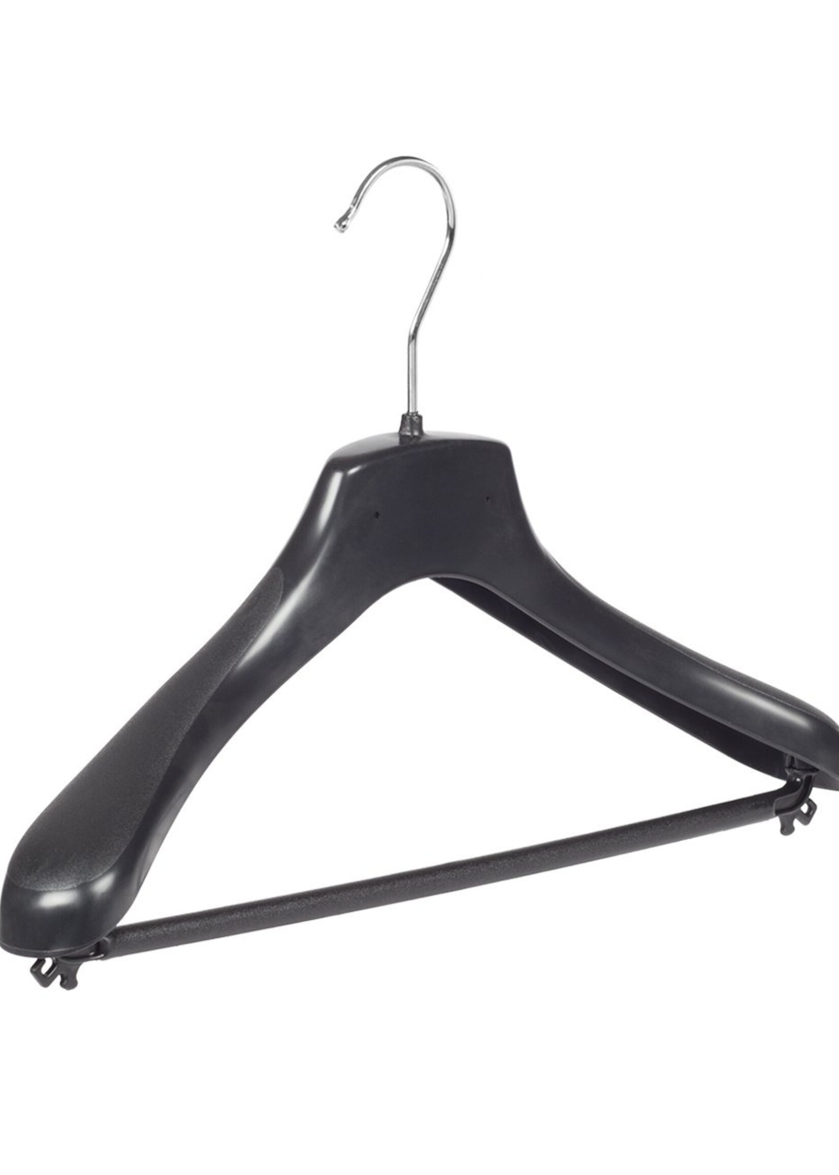 Cintre veste / costume (galbé) plastique noir avec épaules larges et barre