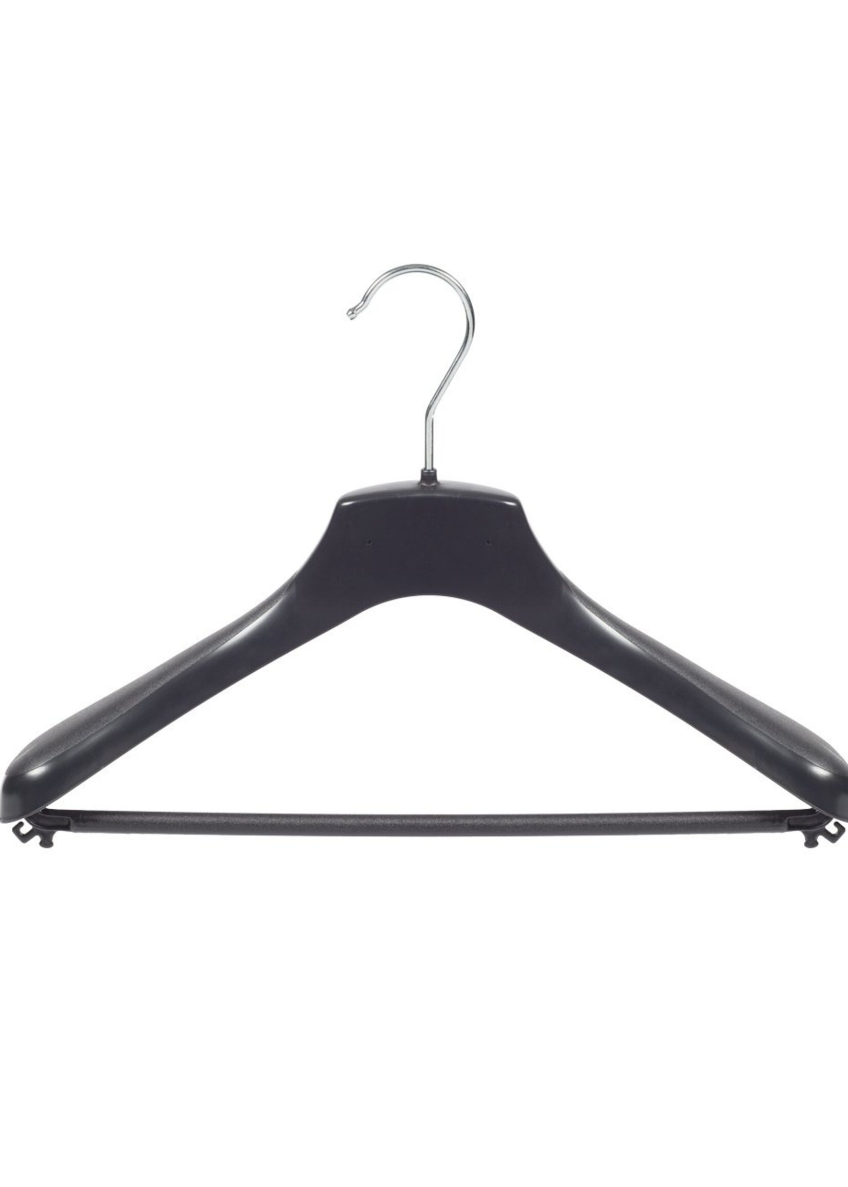 Cintre veste / costume (galbé) plastique noir avec épaules larges et barre