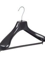 Cintre veste / costume (galbé) plastique noir avec épaules larges et barre