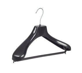 Cintre veste / costume (galbé) plastique noir avec épaules larges et barre Cintre veste / costume (galbé) plastique noir avec épaules larges et barre