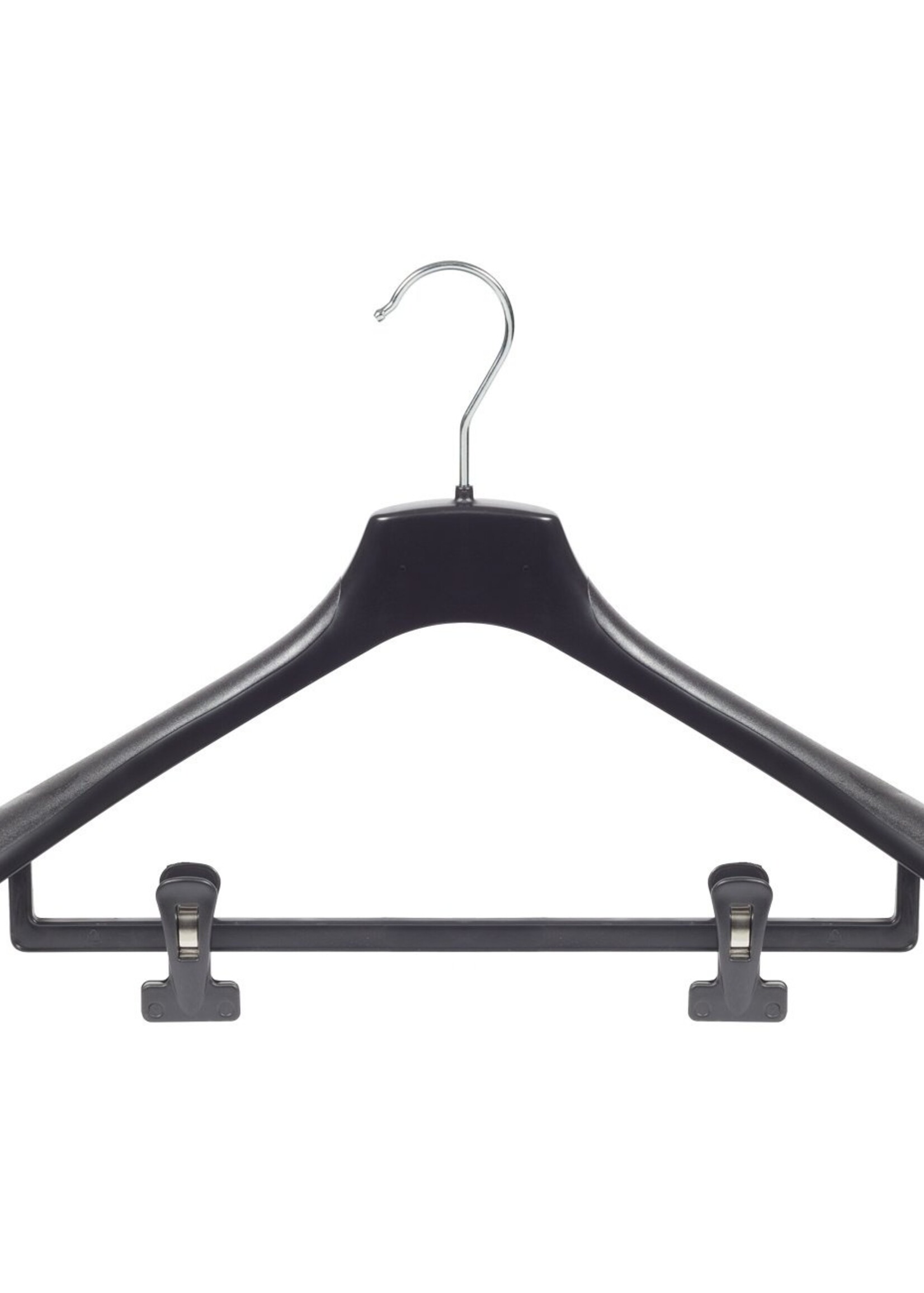 Cintre veste / costume (galbé) plastique noir avec épaules larges et pinces antidérapantes