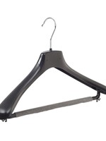 Cintre veste / costume (galbé) plastique noir avec épaules larges et barre antidérapente (mousse 2 mm)