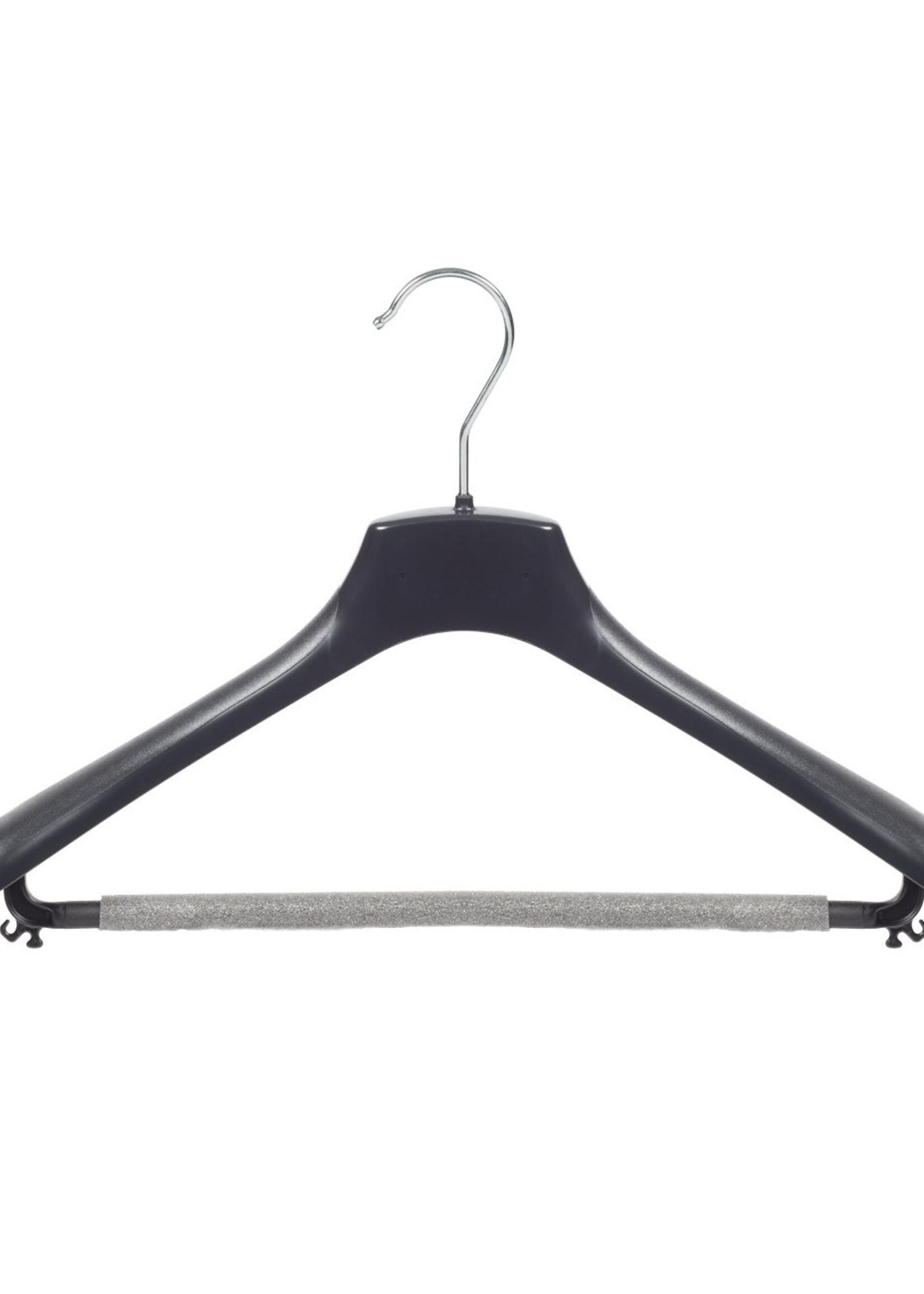 Cintre veste / costume (galbé) plastique noir avec épaules larges et barre antidérapente (mousse 2 mm)