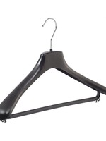 Cintre veste / costume (galbé) plastique noir avec épaules larges et barre