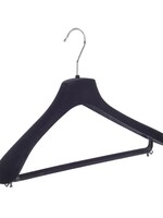 Cintre veste / costume (galbé) plastique velours noir avec épaules larges et barre