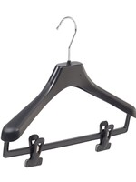 Cintre veste / costume (galbé) plastique noir avec épaules larges et pinces antidérapantes