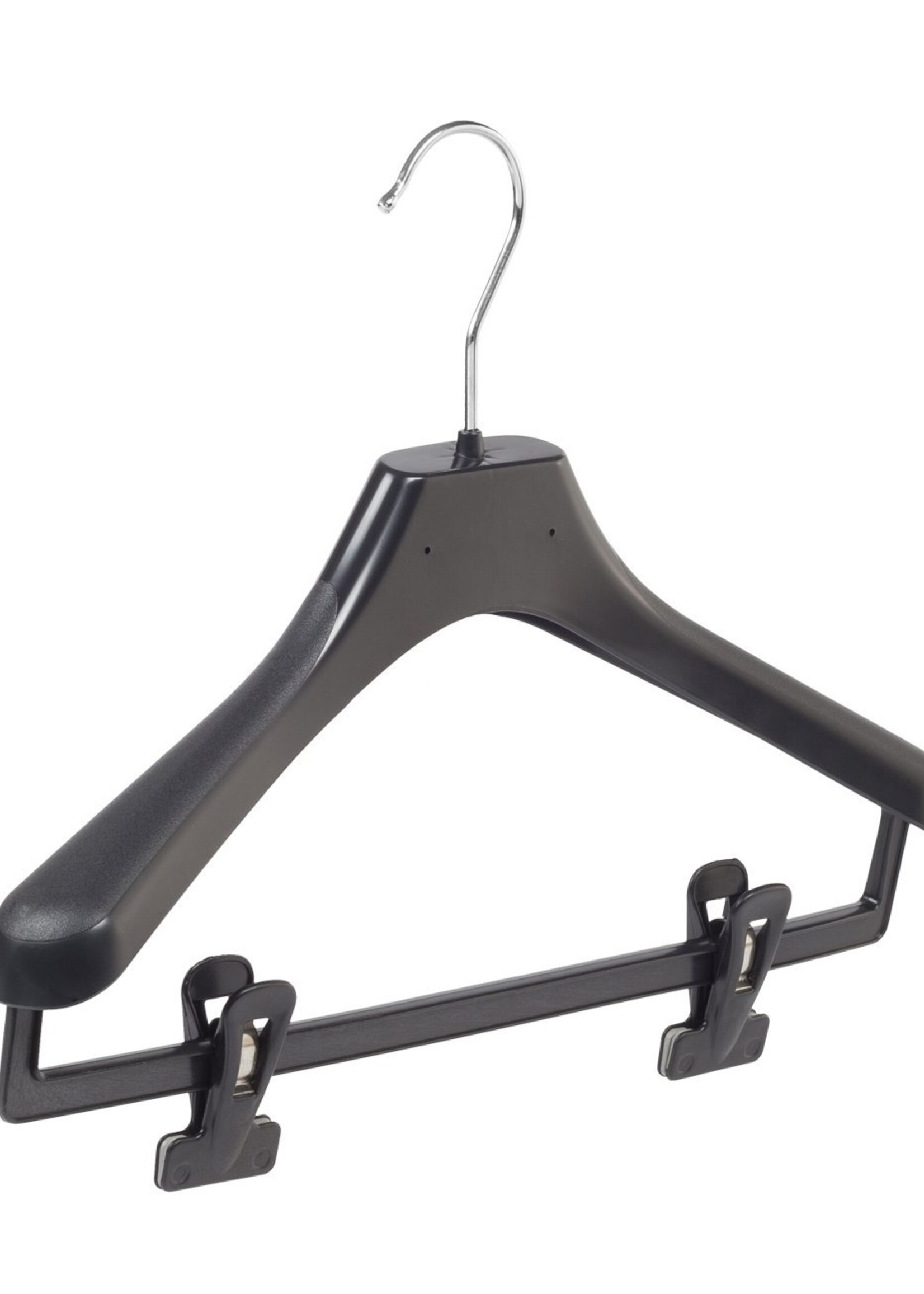 Cintre veste / costume (galbé) plastique noir avec épaules larges et pinces antidérapantes