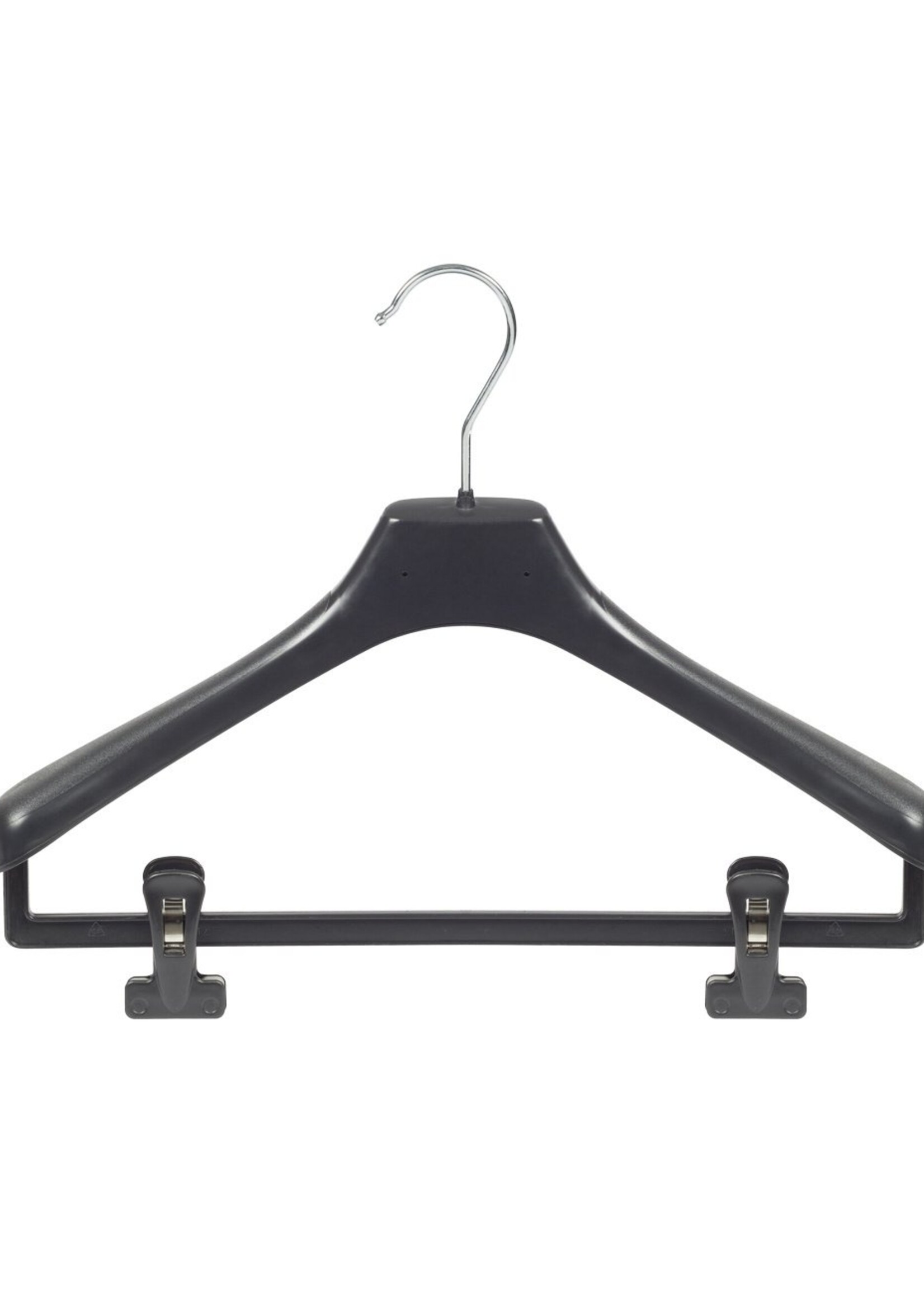 Cintre veste / costume (galbé) plastique noir avec épaules larges et pinces antidérapantes