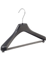 Cintre veste / costume (galbé) plastique noir avec épaules larges et barre antidérapente (mousse 2 mm)