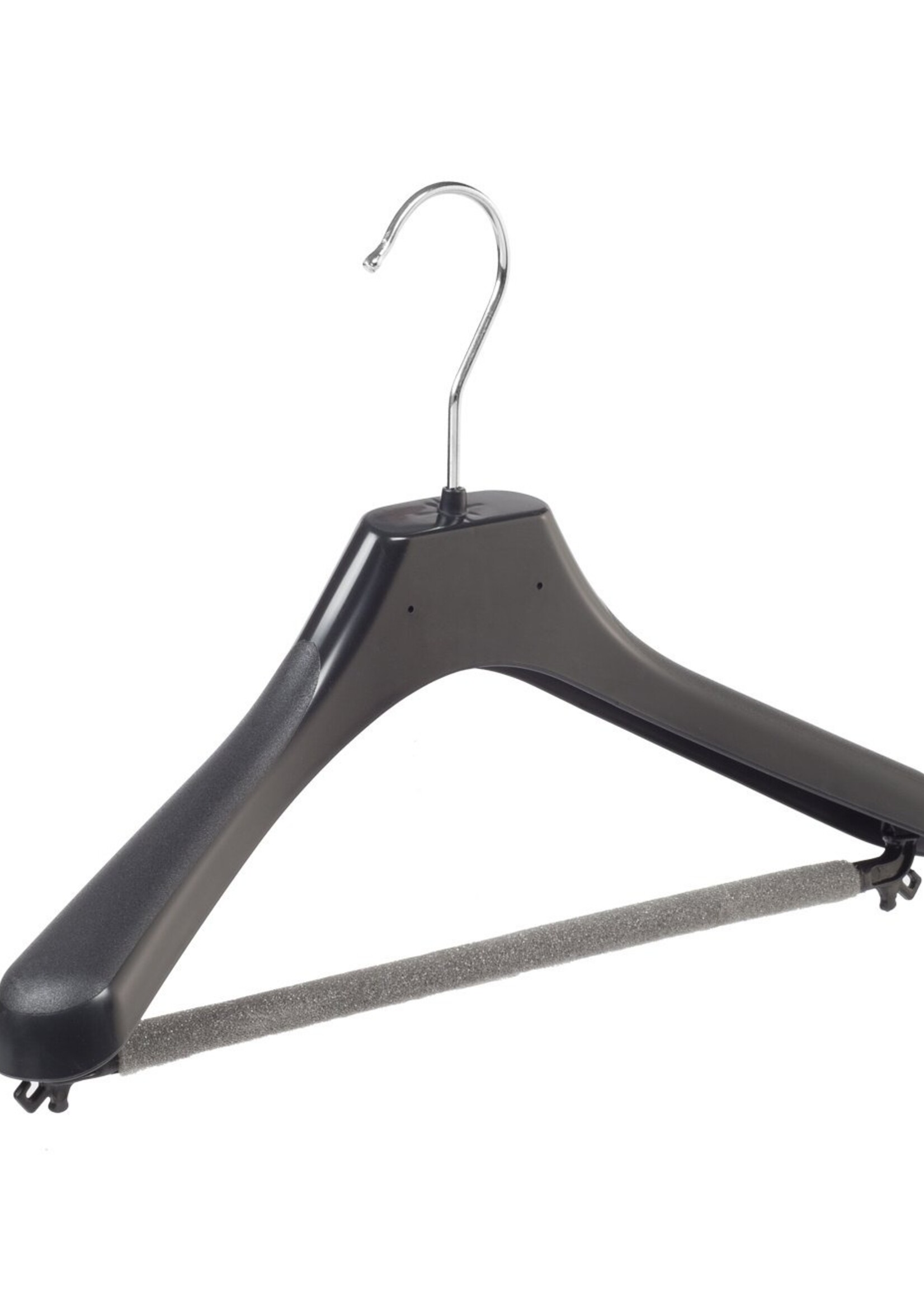 Cintre veste / costume (galbé) plastique noir avec épaules larges et barre antidérapente (mousse 2 mm)