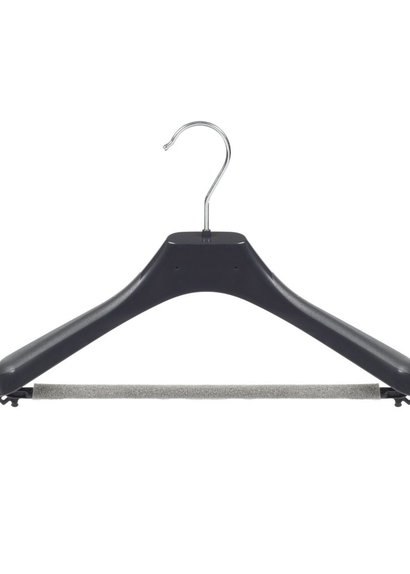 Cintre veste / costume (galbé) plastique noir avec épaules larges et barre antidérapente (mousse 2 mm)