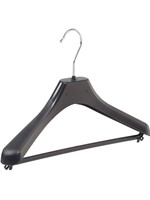 Cintre veste / costume (galbé) plastique noir avec épaules larges et barre